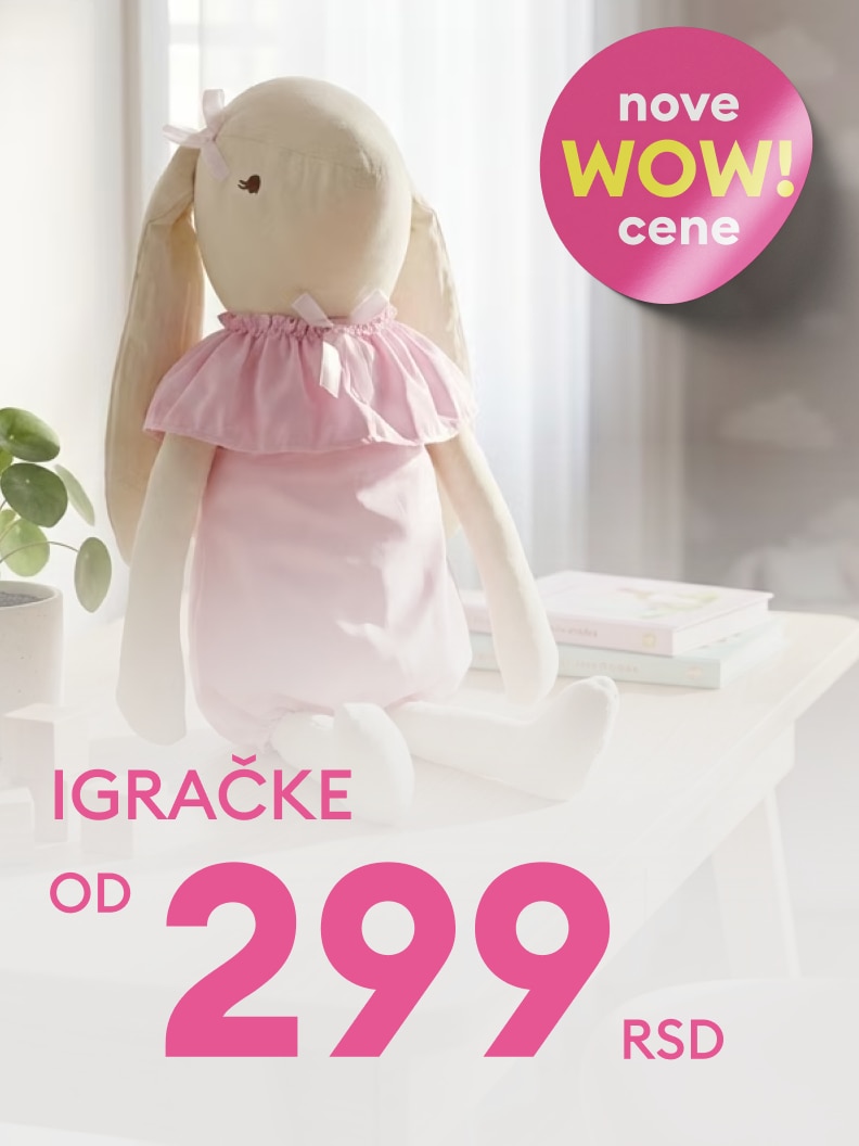 Promocija ponude igračaka za decu, sa istaknutom povoljnom početnom cenom od 299 dinara.