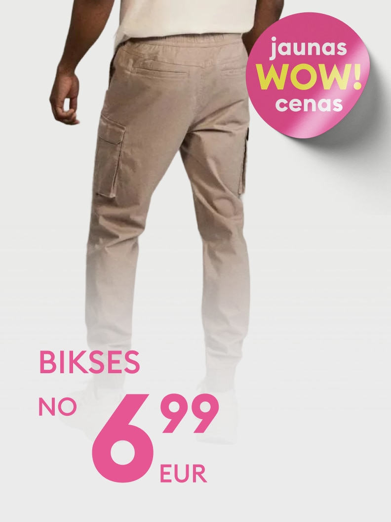 Reklāma biksēm, uzsverot īpašu piedāvājumu ar izdevīgu cenu.