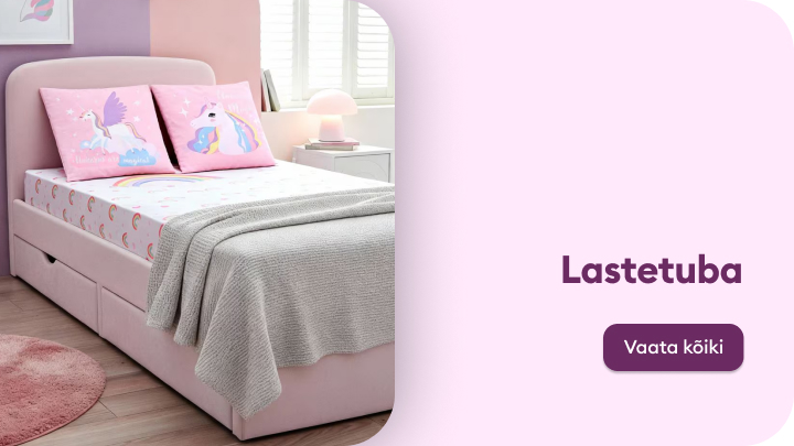 Reklaambänner, mis suunab laste toa toodete valikusse, esitades näidislahenduse lapse magamistoast.
