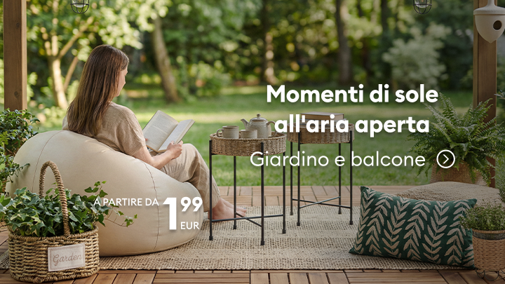 Promozione di arredi e accessori per il relax all’aperto, pensati per giardino e balcone, per creare momenti di sole e benessere domestico.