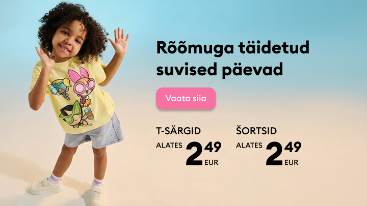 Reklaam tutvustab laste suveriideid ja kutsub avastama rõõmsaid suviseid pakkumisi, rõhutades taskukohaseid T-särke ja lühikesi pükse.
