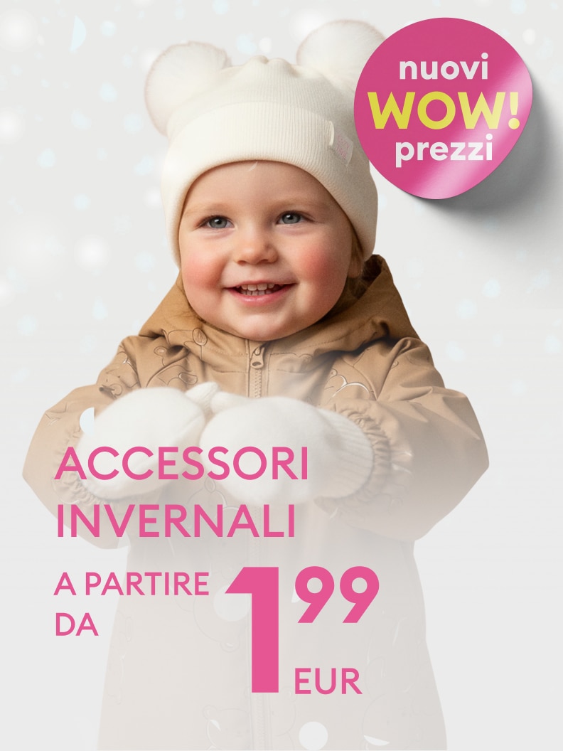 Promozione di accessori invernali a partire da 1,99 euro. Il testo evidenzia l'offerta con 