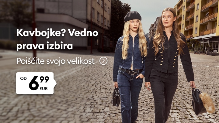 Promocija ženskih kavbojk za različne postave in velikosti z ugodno začetno ceno.