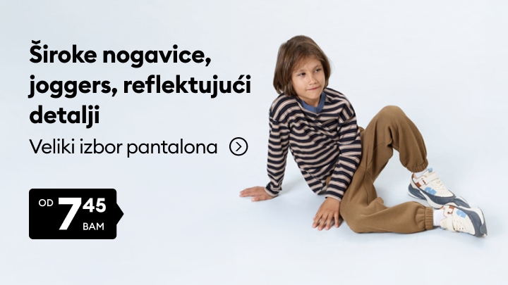 Dječija kolekcija pantalona sa širokim nogavicama i joggers modelima za svakodnevnu udobnost i moderan stil.