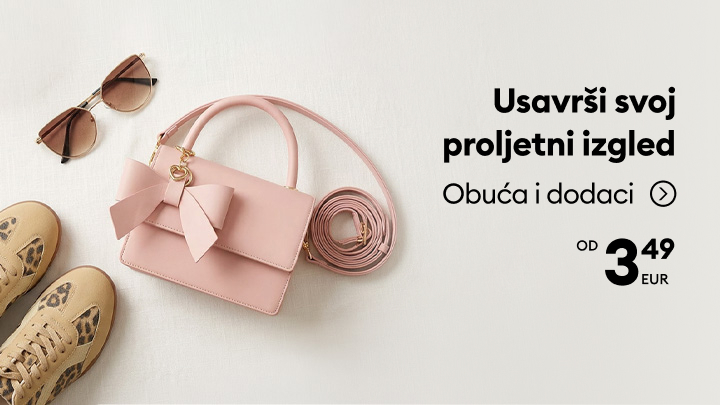 Promotivna poruka koja potiče na nadogradnju proljetnog izgleda kroz ponudu obuće i modnih dodataka po povoljnim cijenama, već od 3,49 EUR.