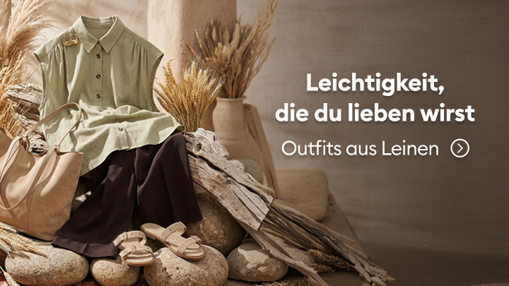 Werbliche Präsentation luftiger Leinen-Outfits als Inspiration für leichte, bequeme Sommerlooks.