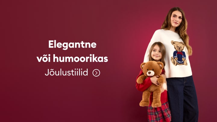 Naiste ja laste jõulustiilide reklaam elegantsete ja humoorikate kampsunitega pühadehooajaks