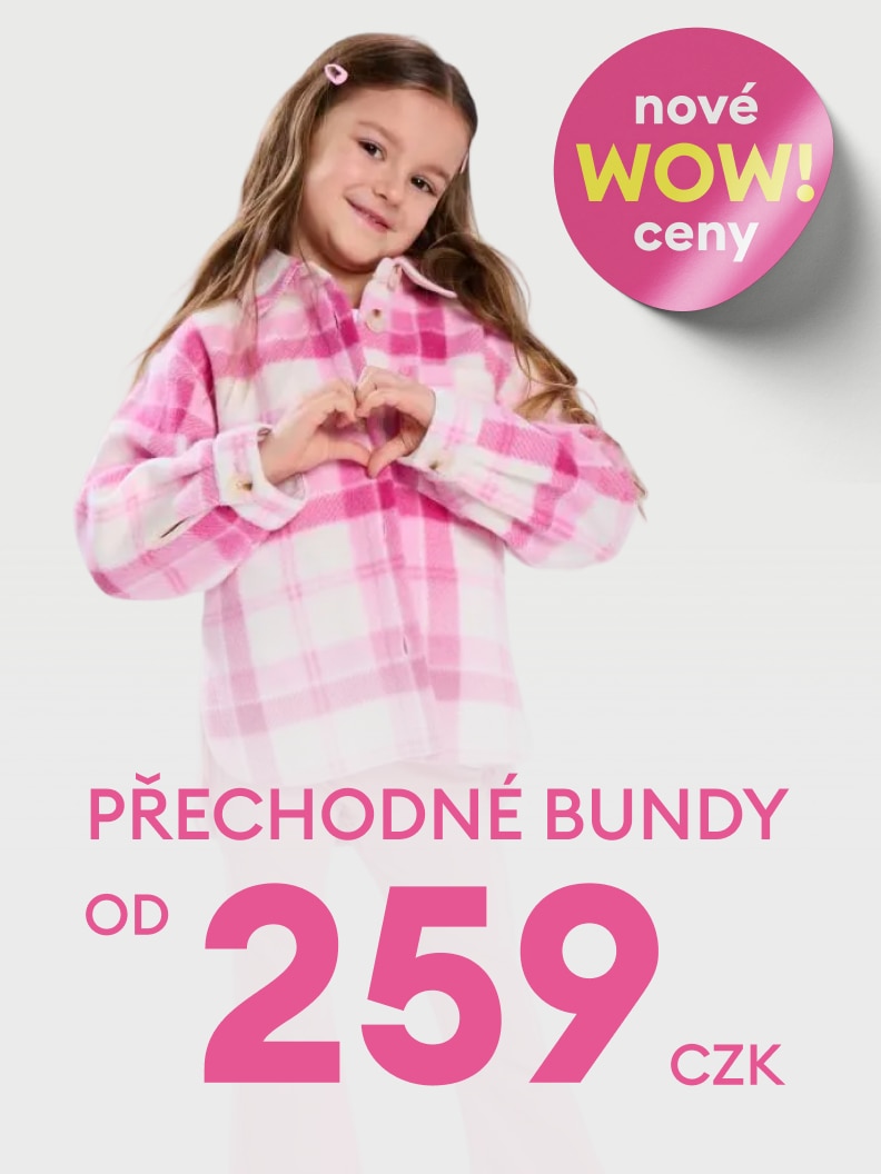 Propagační sdělení o akční nabídce dětských přechodných bund se zvýhodněnou cenou.