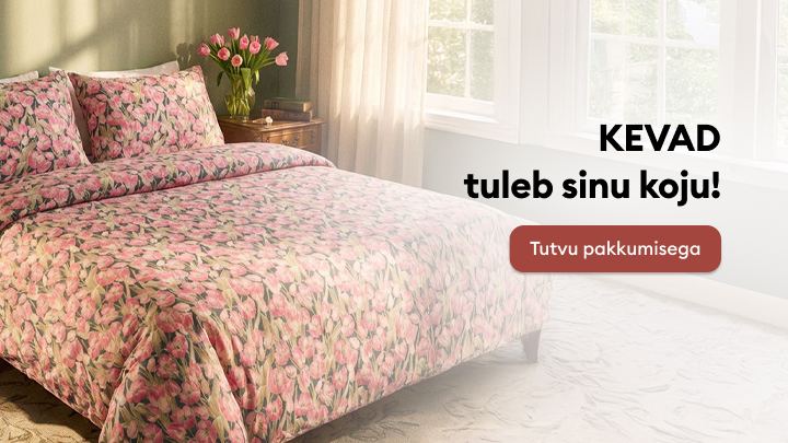 "Kevadine magamistoa sisustus lillekujundusega voodipesuga. Sõnum kutsub pakkumisega tutvuma. Kui otsid kevadist värskust koju, vaata lisaks."