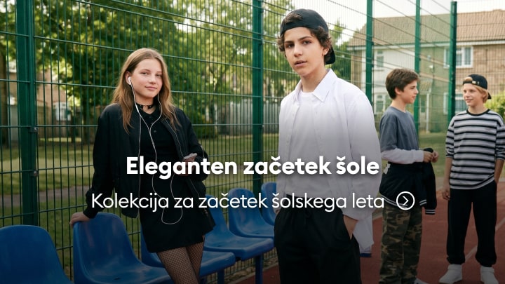 Otroci v modnih oblačilih predstavljajo kolekcijo za eleganten začetek šolskega leta.