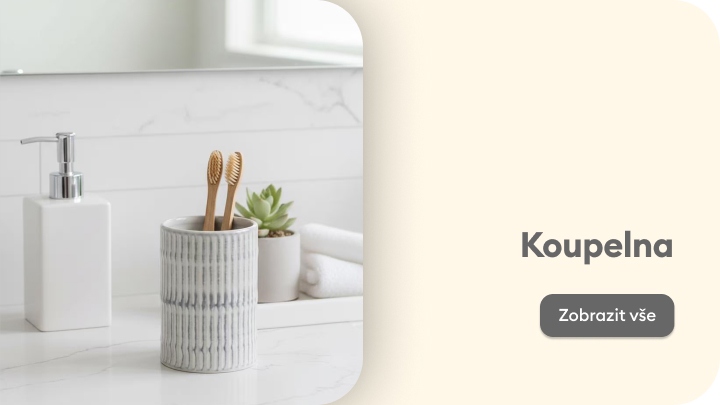 Ilustrace kategorie koupelna, naznačuje sortiment koupelnových doplňků a hygienických potřeb pro domácnost.
