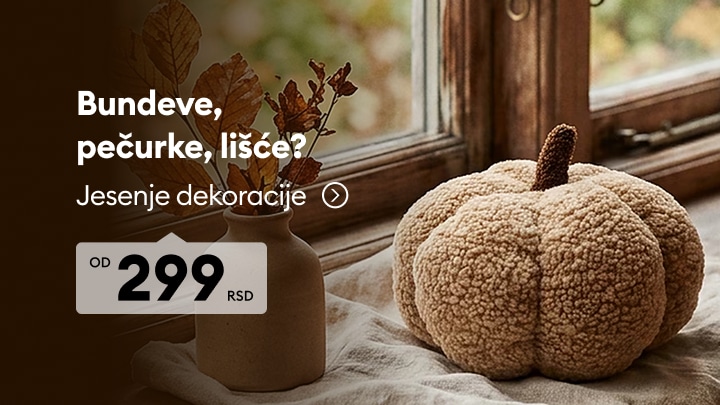 Jesenje dekoracije za dom sa ukrasnom bundevom, pečurkama i lišćem za stvaranje tople sezonske atmosfere