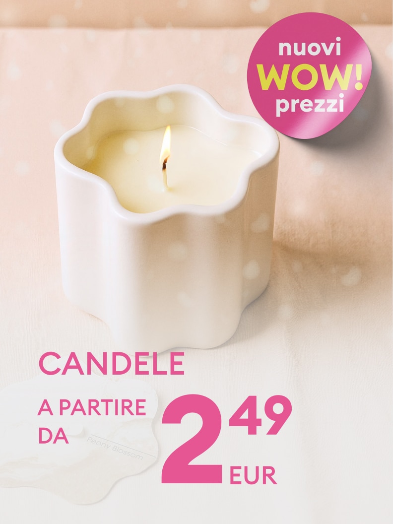Candele profumate disponibili a partire da 2,49 euro. Offerta con nuovi prezzi vantaggiosi. Perfette per creare un'atmosfera accogliente e rilassante.