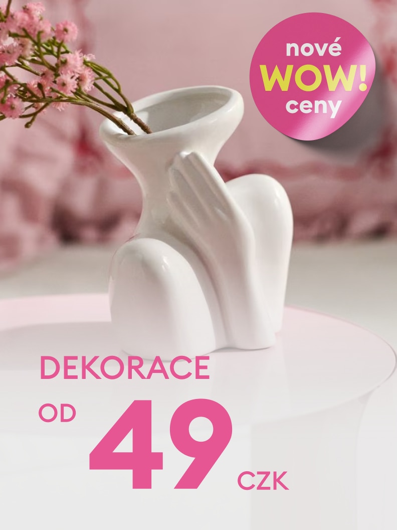 Propagační sdělení upozorňující na dostupné bytové dekorace s akční cenou od 49 Kč.