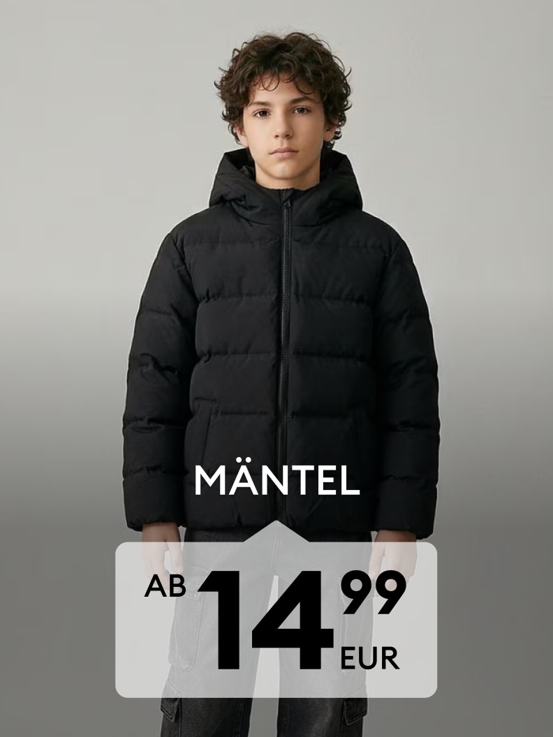 Junge in gesteppter Winterjacke zur Bewerbung günstiger Mäntel für Kinder ab 14,99 Euro