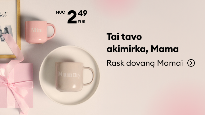 Motinos dienos dovanos idėja – puodeliai mamai ir vaikui su specialiu pasiūlymu, kaina nuo 2,49 EUR, kvietimas rasti dovaną mamai.