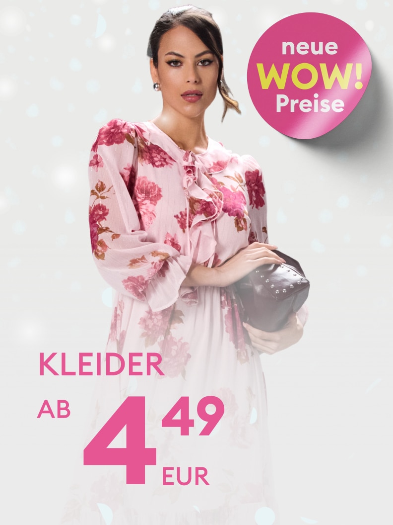 Kleider jetzt ab 4,49 EUR! Neue WOW-Preise für modische Outfits. Entdecken Sie elegante Kleider mit floralen Mustern und tollen Angeboten. Perfekt für verschiedene Anlässe – stilvoll und preiswert. Jetzt zuschlagen und Ihren Lieblingslook finden!