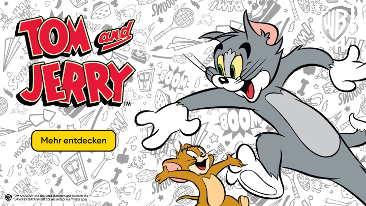 "Tom und Jerry auf einem lustigen Abenteuer: Tom, die Katze, jagt Jerry, die Maus, in einer humorvollen Szene. Das Bild lädt ein, mehr über ihre Geschichten zu erfahren. Klicken Sie auf 'Mehr entdecken', um weitere Abenteuer der beiden beliebten Charaktere zu erleben."
