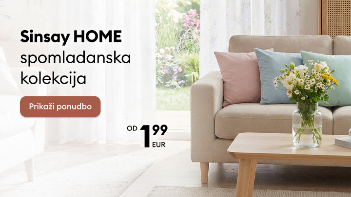 Promocijski vizual za pomladno ponudbo izdelkov za dom z ugodno začetno ceno, namenjen spodbujanju ogleda in nakupa nove kolekcije.