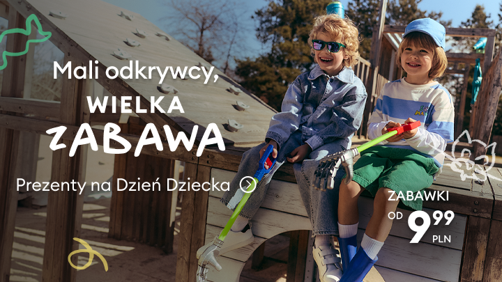 Promocja prezentów na Dzień Dziecka: zabawki dla dzieci do zabawy na świeżym powietrzu, atrakcyjne cenowo, zachęta do zakupu już od 9,99 zł.