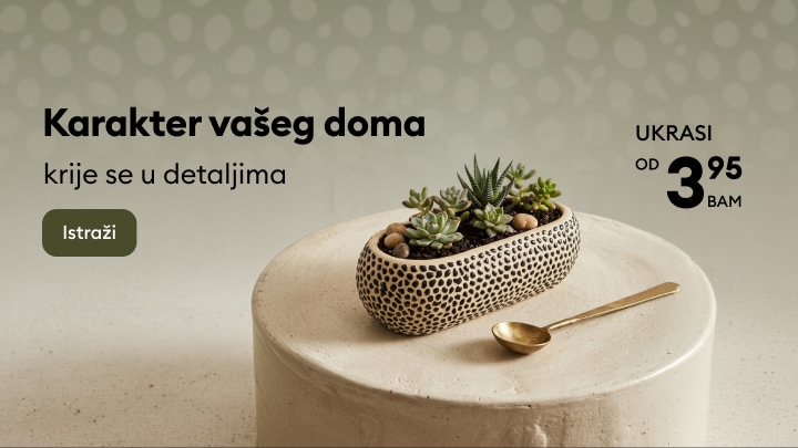 Promocija ukrasa za dom i dekorativnih saksija sa sukulentima po cijeni od 3,95 BAM.