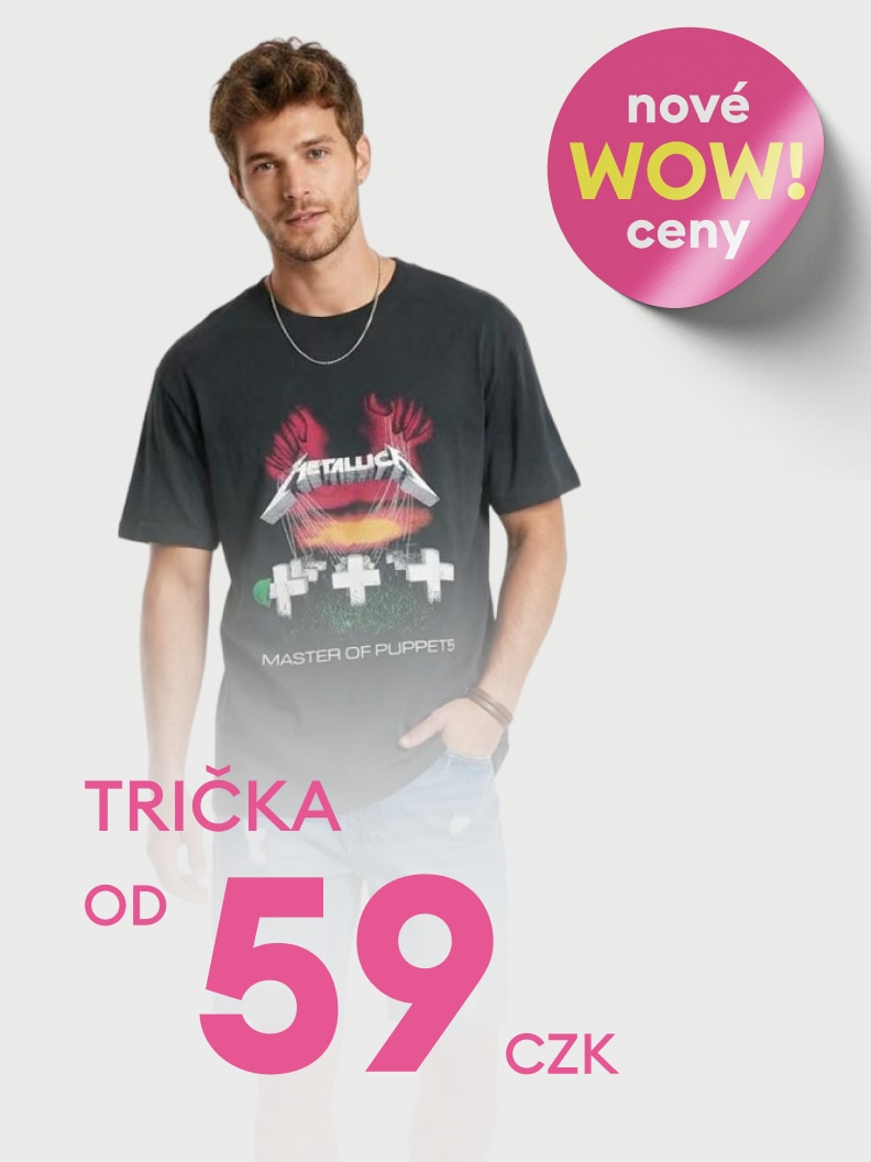 Propagační banner informující o nové slevové nabídce triček s cenou od 59 CZK.