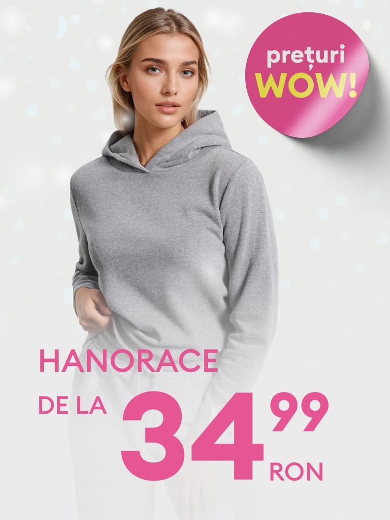 Promocja na bluzy dla kobiet. Ceny zaczynają się od 29,99 zł. Obok znajduje się różowy okrągły napis 