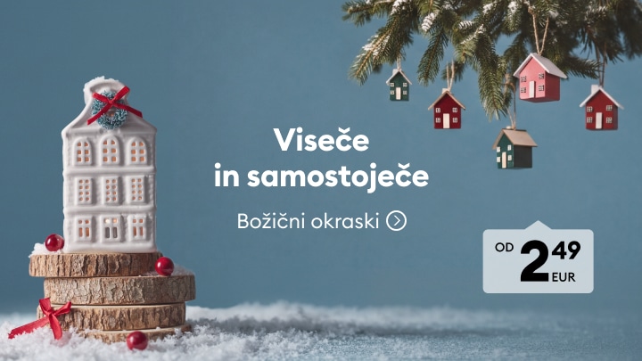 Božični okraski za obešanje in postavitev za praznično dekoracijo doma po ugodni ceni.