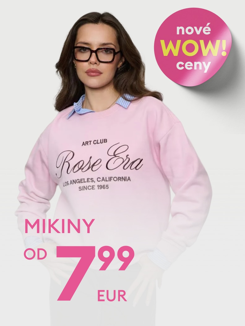 Mikiny s nápisom „Rose Era, Los Angeles, California, Since 1965” za akciovú cenu už od 7,99 EUR. Nové WOW ceny ponúkajú štýlové a cenovo dostupné oblečenie pre každého.
