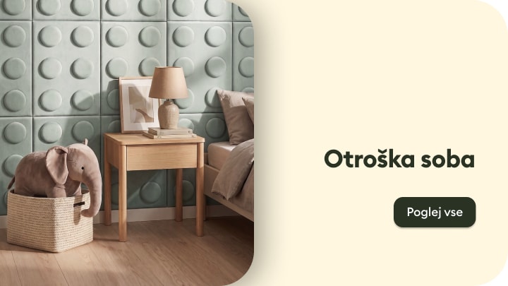 Navdih za opremo otroške sobe z nočno omarico, svetilko in plišasto igračo v prijetnem ambientu