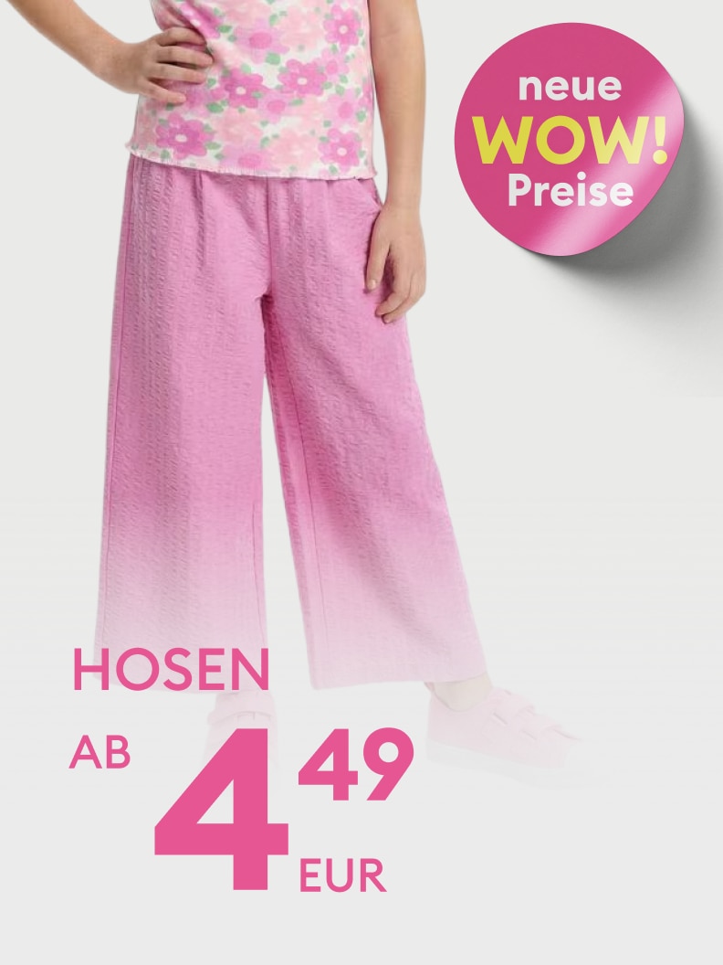 Werbeangebot für Hosen mit besonders günstigem Einstiegspreis ab 4,49 EUR.