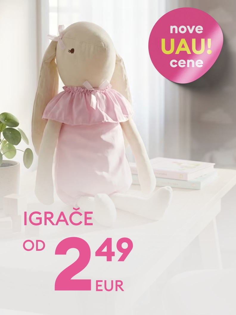 Promocijska predstavitev otroških igrač z ugodnimi cenami, primerna za darilo ali igro, z začetno ceno od 2,49 EUR.