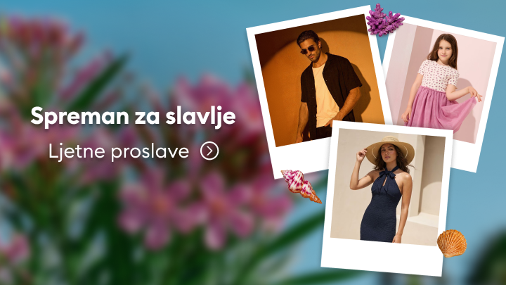 Promocija modne ponude s inspiracijama za odjevne kombinacije za ljetne proslave i zabave, potiče pregled sezonskih outfita.
