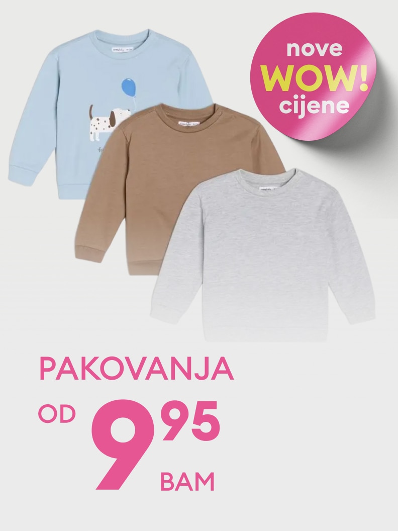 Pakovanja dječjih dukseva po WOW cijenama, već od 9,95 BAM. Dostupno u različitim bojama i uzorcima.