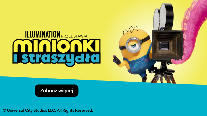 Baner promocyjny zapowiadający projekt Illumination „Minionki i straszydła”, zachęcający do poznania materiałów lub oferty związanej z tą produkcją.
