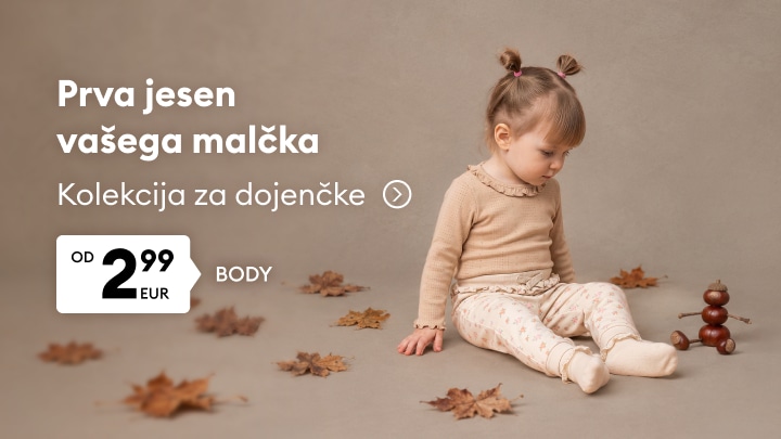 Jesenska kolekcija za dojenčke z udobnimi bodyji in oblačili za malčke po ugodni ceni.