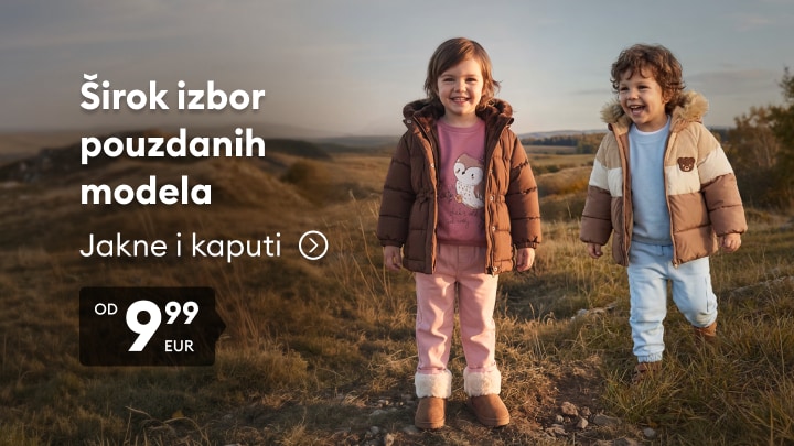 Djeca u toplim jaknama i kaputima za hladnije vrijeme, promocija širokog izbora podstavljenih modela za djecu po pristupačnoj cijeni
