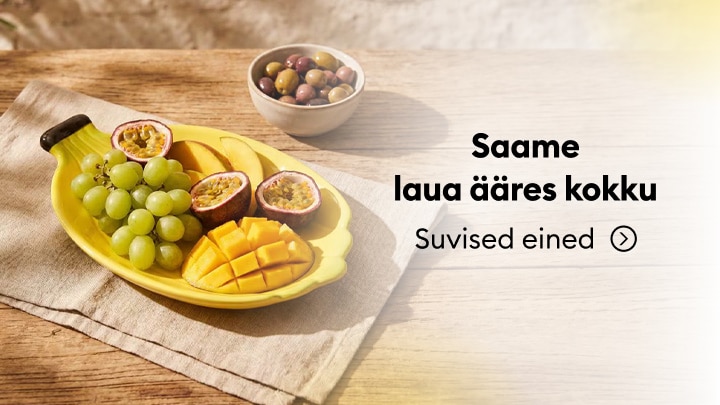 Kutse koguneda laua ümber ja nautida suviseid eineid ning värskeid puuvilju.
