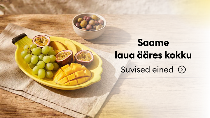 Kutse koguneda laua ümber ja nautida suviseid eineid ning värskeid puuvilju.