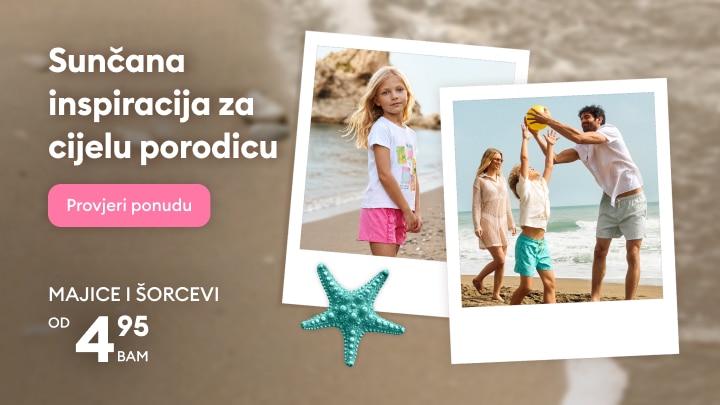 Ljetna ponuda majica i šorceva za cijelu porodicu za boravak na plaži i aktivnosti na otvorenom po promotivnoj cijeni.