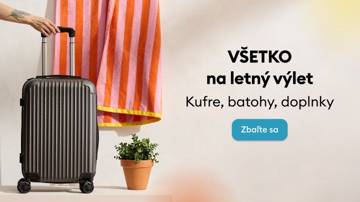 Propaguje výbavu na letný výlet, zdôrazňuje kufre, batohy a doplnky na cestovanie a nabáda pripraviť sa a zbaliť sa.