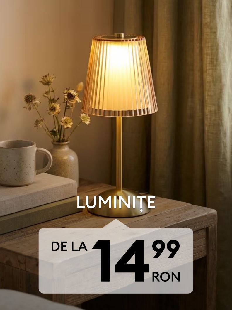 Lampă de masă decorativă pentru iluminare ambientală, disponibilă de la 14,99 RON.