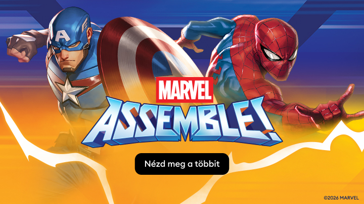 Marvel Assemble promóció, amely Pókembert és Amerika Kapitányt szerepeltet, és további Marvel‑tartalmak felfedezésére ösztönöz.