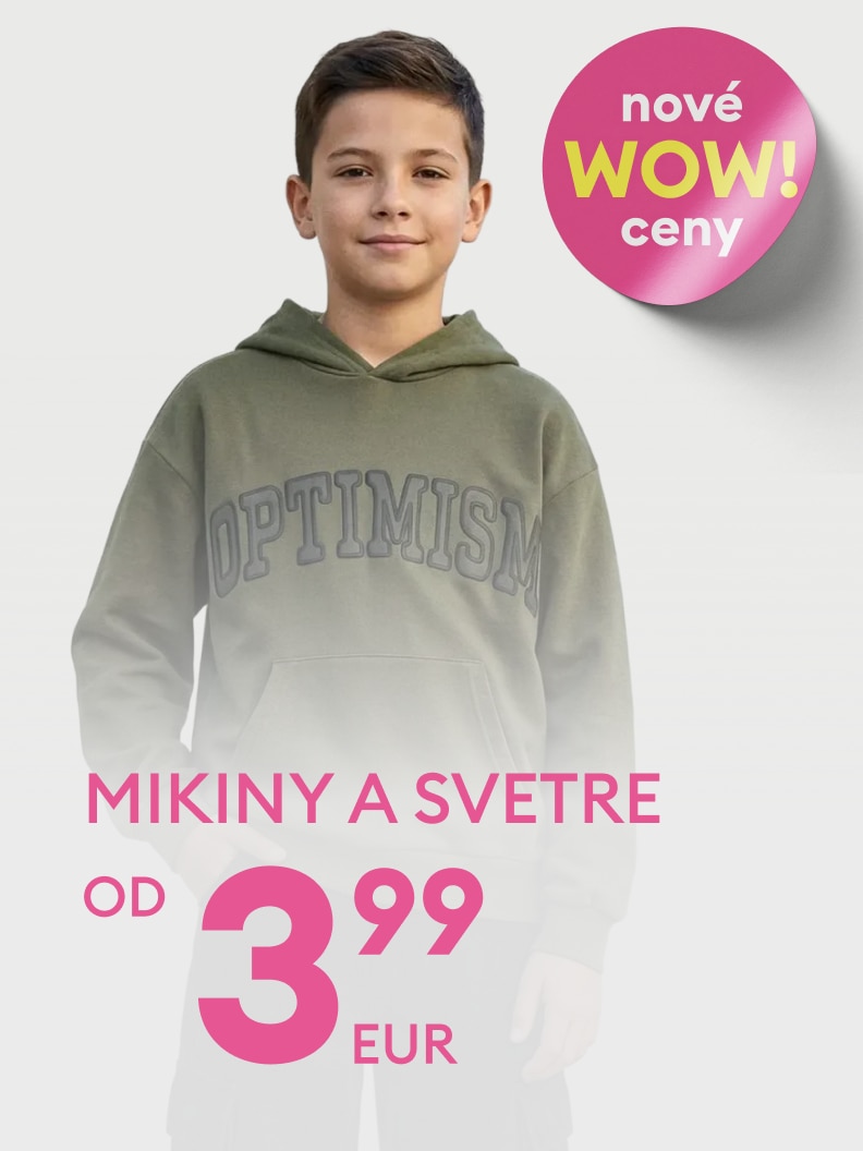 Propagácia ponuky detských mikín a svetrov s dôrazom na výhodnú cenu a aktuálnu akciu.