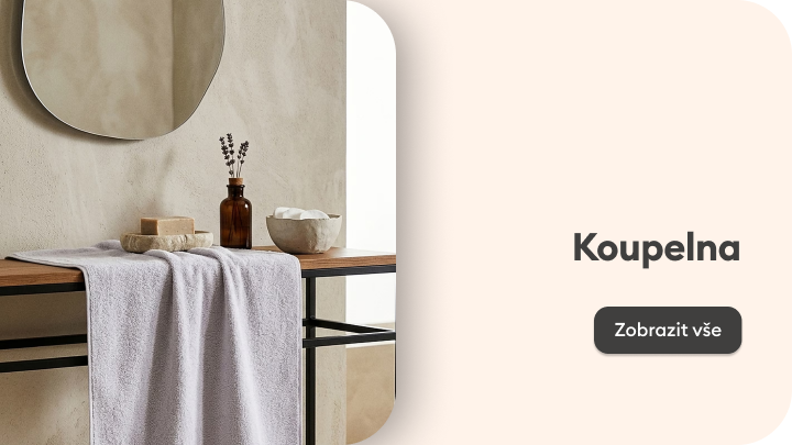 Navigační kategorie koupelny s inspirací pro koupelnové doplňky a textil určené k vybavení domácnosti.