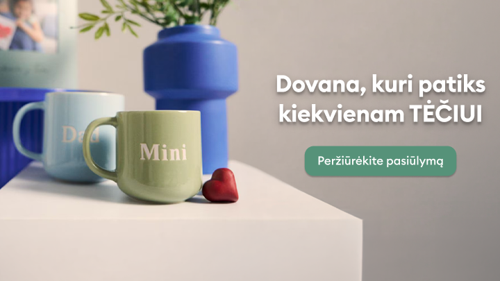 Reklaminis vaizdas, pristatantis dovanų idėjas tėčiams ir kviečiantis peržiūrėti pasiūlymą.
