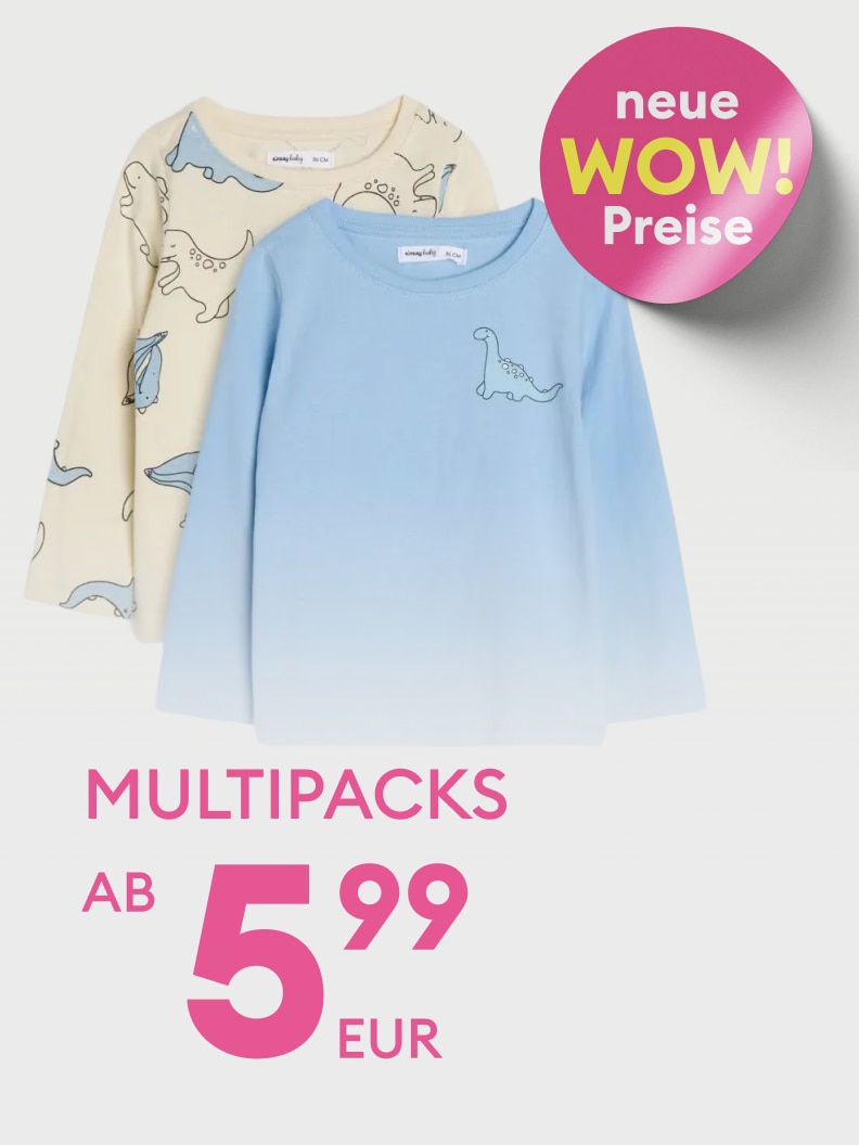 Werbebild für Kinder-Langarmshirts im Multipack mit Sonderangebot und Einstiegspreis von 5,99 Euro.