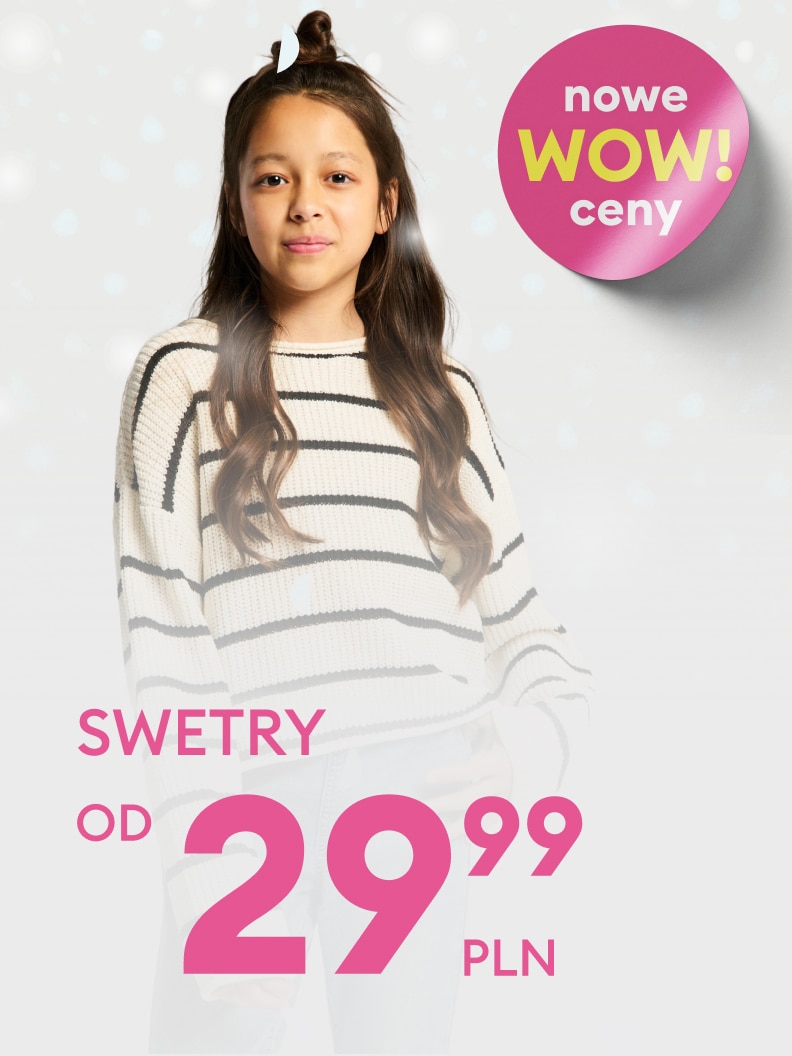 Promocja na swetry w nowej ofercie WOW ceny. Swetry dostępne od 29,99 złotych.
