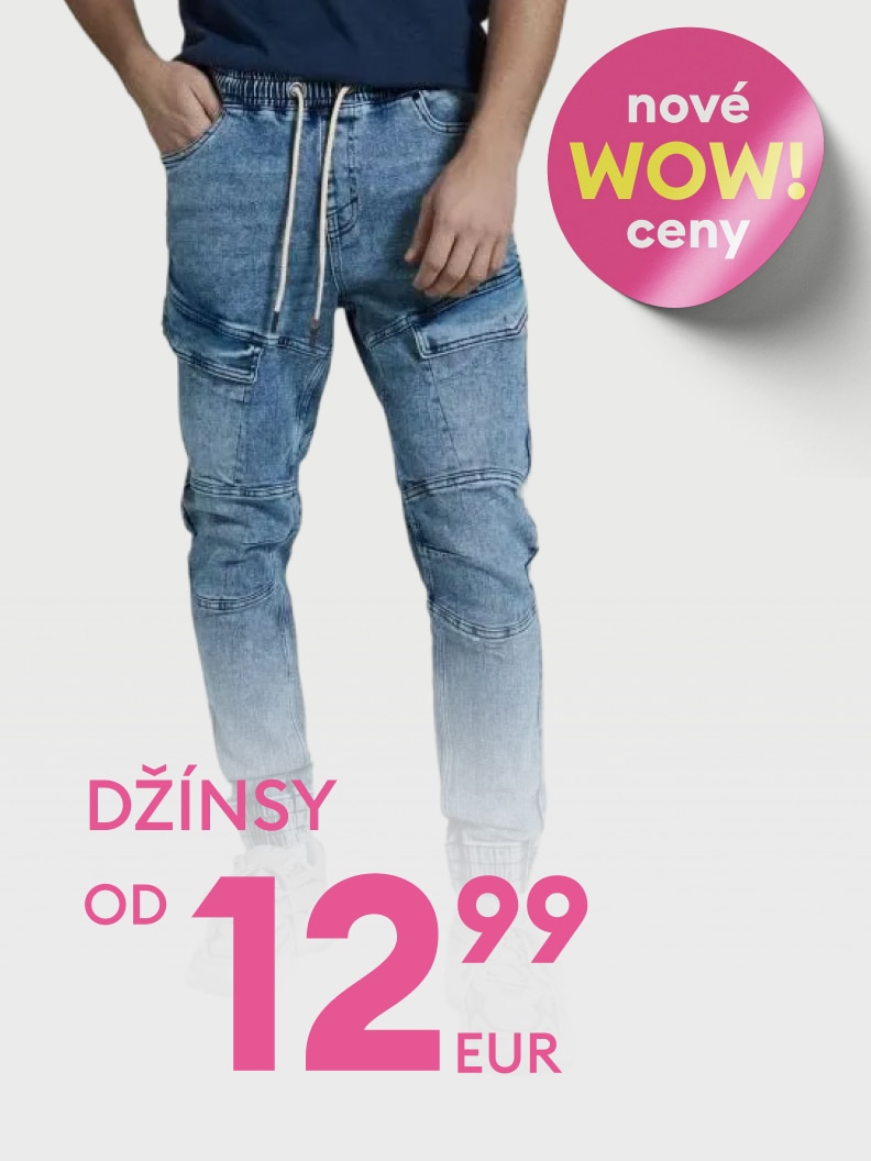 Pánske džínsy za výhodnú cenu, ponuka sa začína od 12,99 eura. Nové WOW ceny k dispozícii v aktuálnej akcii. Nepremeškajte príležitosť na štýlové a cenovo dostupné oblečenie!