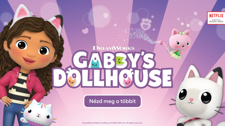 Gyermekeknek szóló animációs sorozat promóciója, amely felhívja a figyelmet a Gabby's Dollhouse világára, és a tartalom megtekintésére ösztönöz a Netflixen.